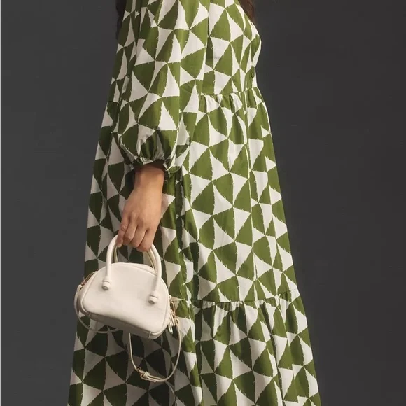 Anthropologie Green and White Geometric Long Sleeve Dress Size 2x - Picture 10 of 16